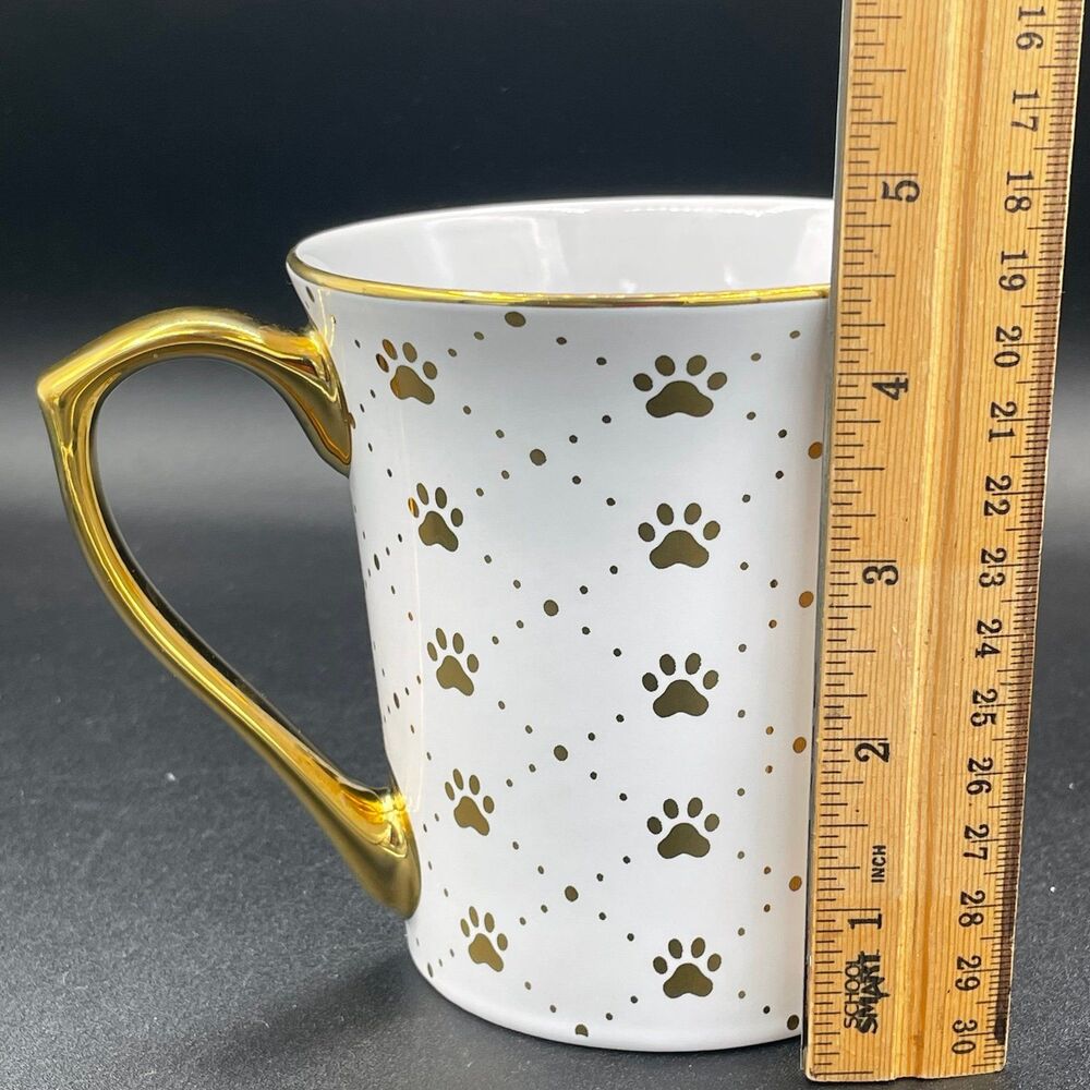 10 Strawberry Street Oversized Coffee Mug Gold Accent Pawprints Rim & Handle - Picture 4 of 8